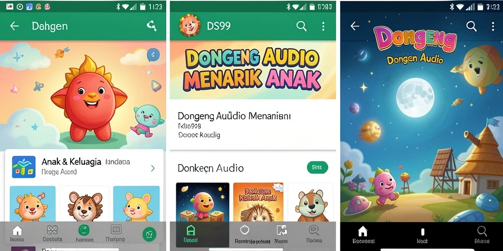 Antarmuka DS99 menunjukkan pilihan cerita dan suara narator yang menghibur.