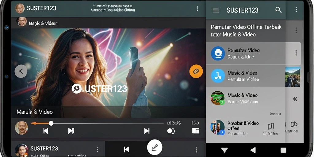 Antarmuka SUSTER123 yang sederhana dan fungsional untuk Pemutar Video Offline.