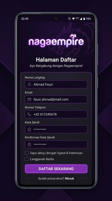 Tampilan halaman daftar nagaempire